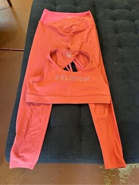 Peloton Women's Coral Red Sports Bra and Leggings Set